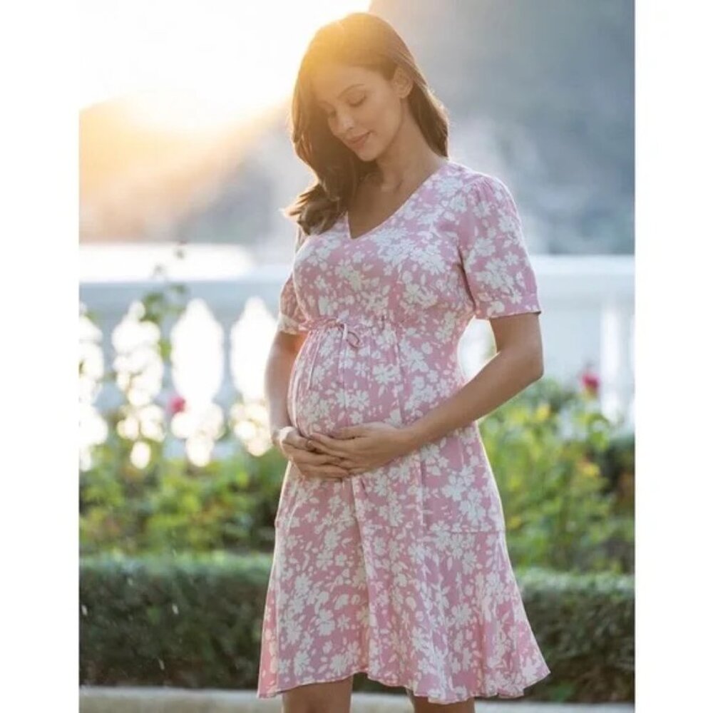 Seraphine Pink Floral Fit & Flare Maternity to Nursing Dress - Size US 8